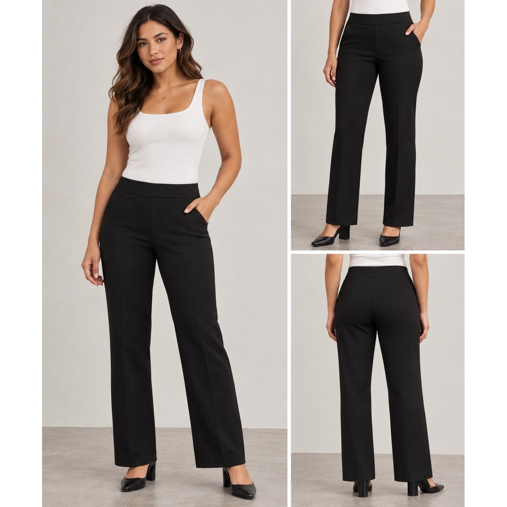 Quince Ultra-Stretch Ponte Straight Leg Pant Black Regular Size S LB22571